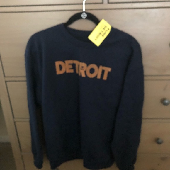 Pure Detroit Tops - NWT Detroit original design navy color sweatshirt and yellow print. Rare.